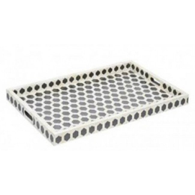 Maaya Bone Inlay Serving Tray - Hexagon Design 49x39x5cm