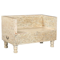 Hand Carved Solid Wood Daybed Sofa With Mattress D25