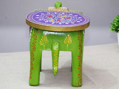 Brush & Timber Handpainted Solid Mango Wood Elephant Side Table in Multicolor