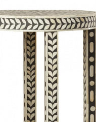 Maaya Bone Inlay Round Side Table White Black Floral