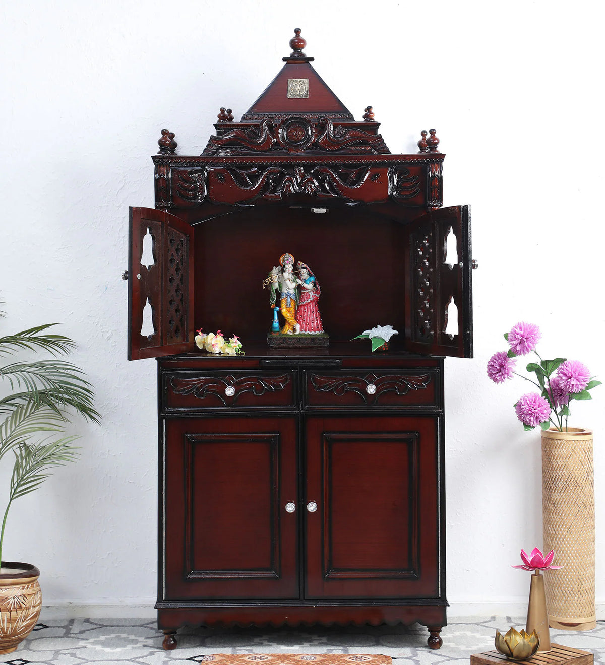 Large Sized Handmade Teak Wood Home Temple In Brown