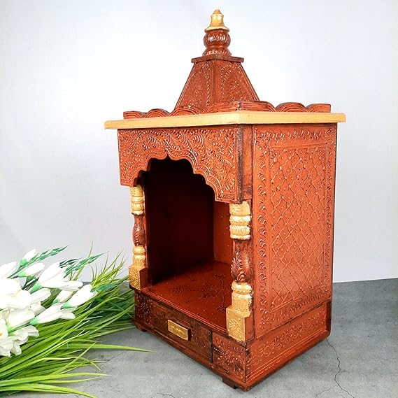 Handmade Indian Home Decor Mango Wood Wall Mounted Home Temple Wood & Brass with Premium Finish