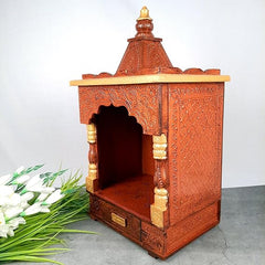 Handmade Indian Home Decor Mango Wood Wall Mounted Home Temple Wood & Brass with Premium Finish