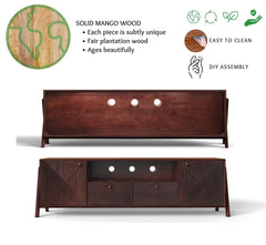 Corsica Mango Wood Console Movable TV Unit Dark Walnut