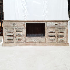 French shutter design Rustic Solid Wood Media Console Plasma TV Unit Large 1.84m