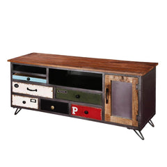 Vivid Industrial Indian Solid Wood & Iron Accent Tv Media Console