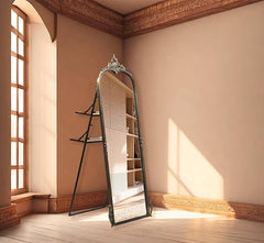 Corsica Victorian Arched Hand-Casted Full-Length Mirror Premium Metal Frame Vintage Brass
