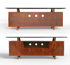 Corsica Mango Wood Console Movable TV Unit  (Honey Gold and Black)