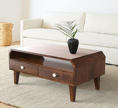 Corsica Wooden Centre Table Solid Wood Coffee Table with Easy Access 3 Open Storage Compartments Brown