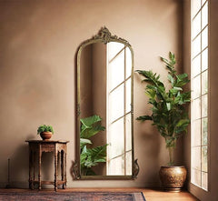 Corsica Victorian Arched Hand-Casted Full-Length Mirror Premium Metal Frame Vintage Brass