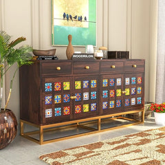 Moroccan Mosaic Handmade Mango Wood 2 Drawers and 4 Doors Sideboard In Walnut Finish