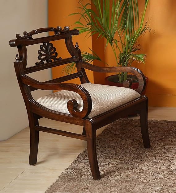 Heritage Heirlooms Sheesham Solid Wood Arm Chair in Walnut Colour