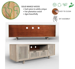 Corsica  Mango Wood  Console Movable TV Unit Washed Ivory