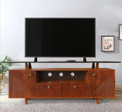 Corsica Mango Wood Console Movable TV Unit  (Honey Gold and Black)