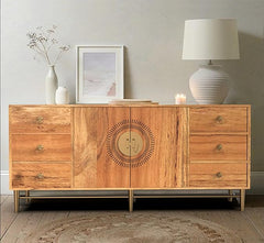 Corsica Large Premium Solid Acacia Wood Storage Cabinet & Chest Channeled Drawers & Hinged Doors Sideboard