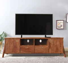 Corsica  Mango Wood Media Console Movable TV Unit  Honey Gold