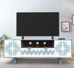 Corsica Verve Mango Wood  Console Movable TV Unit Textured White/Blue