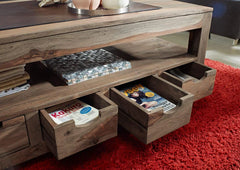 Gfine Coffee table with four drawers made of solid Sheesham wood 117x61x50Cm