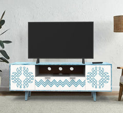 Corsica Verve Mango Wood  Console Movable TV Unit Textured White/Blue