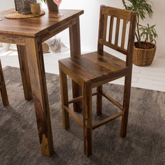 Gfine Bar table set with two chairs made of solid sheesham wood 81x81x101Cm