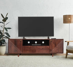 Corsica Mango Wood Console Movable TV Unit  (Honey Gold and Black)