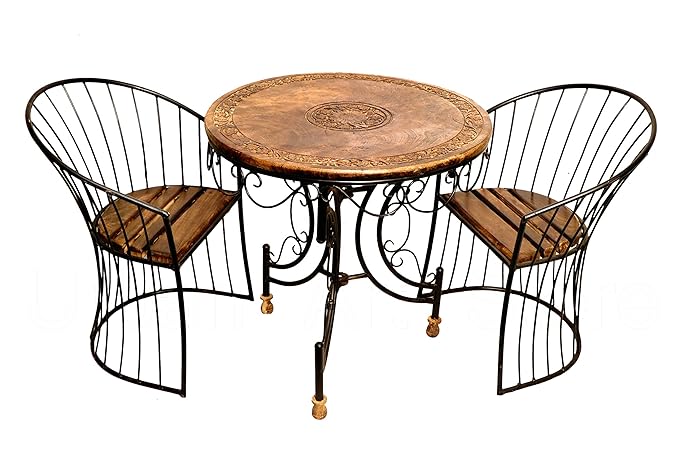 Urban Art Store Wood & Wrought Iron Patio Furniture Set Garden & Outdoor/Indoor Furniture