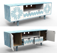 Corsica Verve Mango Wood  Console Movable TV Unit Textured White/Blue