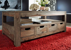 Gfine Coffee table with four drawers made of solid Sheesham wood 117x61x50Cm