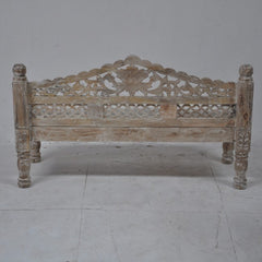 Mughal Garden Hand Carved Balinese Daybed Limewash M