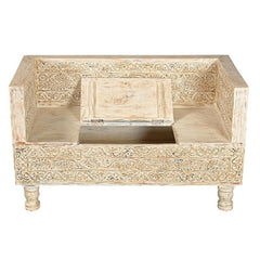 Hand Carved Solid Wood Daybed Sofa With Mattress D25