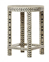 Maaya Bone Inlay Round Side Table White Black Floral