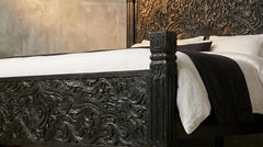 Hand Carved Solid Wood Bed Frame Black 190
