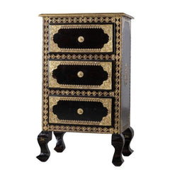 Antique Brass Work Solid Wood Brass Bedside Table