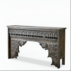 Mehrab Wooden Carved Entryway Console Table Black