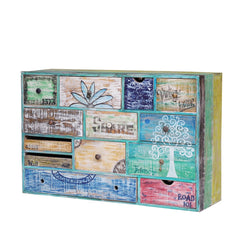 Retro Painted Multicolor Hand Painted Reclaimed Wood Chest of 13 Drawers