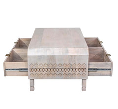 Corsica Solid Wood Coffee Table with Dust-Proof Storage with 4 Channeled Drawers White