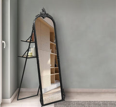 Corsica  Victorian Arched Hand-Casted Full-Length Mirror with Detachable Stan Black