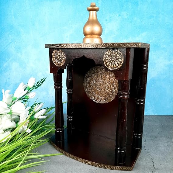 Handmade Indian Home Decor Mango Wood Wall Mounted Home Temple Brown