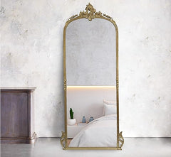 Corsica Victorian Arched Hand-Casted Full-Length Mirror Premium Metal Frame Glam Gold