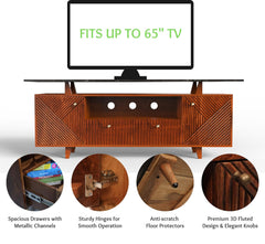 Corsica Mango Wood Console Movable TV Unit  (Honey Gold and Black)