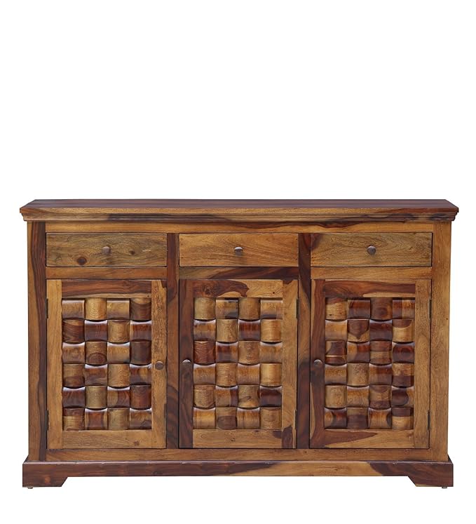 Solid Sheesham Wood Diamond Design Sideboard 3 Door 3 Drawer