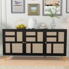 The Gileteen Rattan 3 Doors Buffet Sideboard Farmhouse for Living Room