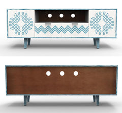 Corsica Verve Mango Wood  Console Movable TV Unit Textured White/Blue