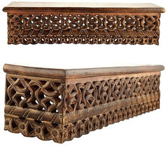 Hand Carved Wood Wall Decor Floating Shelf for Living Room Walnut Color