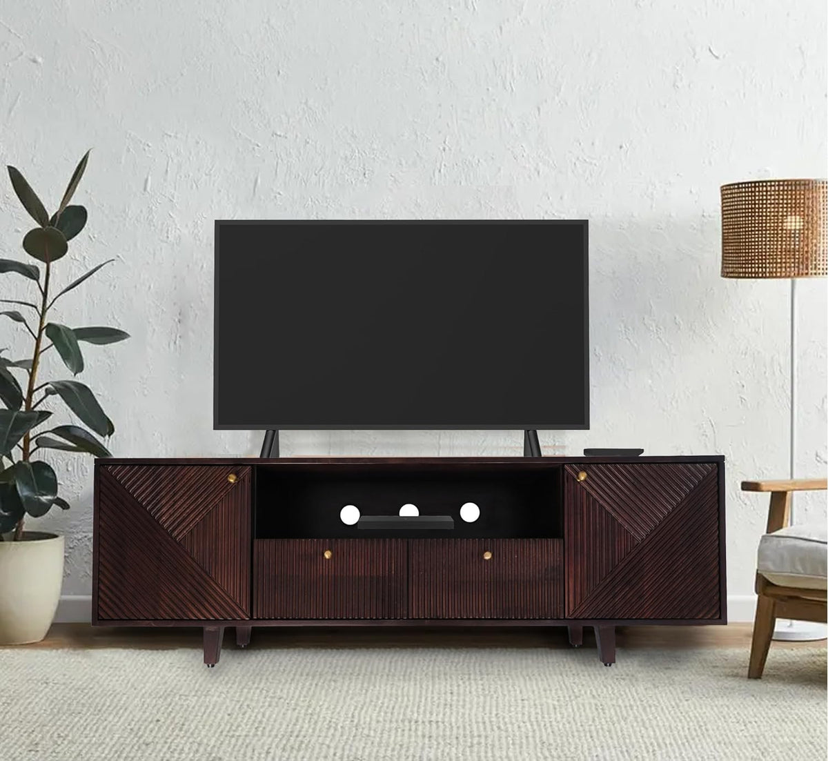 Corsica Sloan Mango Wood TV  Console Movable TV Unit Dark Walnut