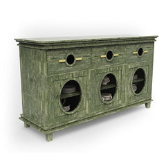 Corsica Ultra-Wide Crockery Unit Carved Solid Mango Wood Clear Glass Sideboard Storage Cabinet & Chest