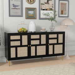 The Gileteen Rattan 3 Doors Buffet Sideboard Farmhouse for Living Room
