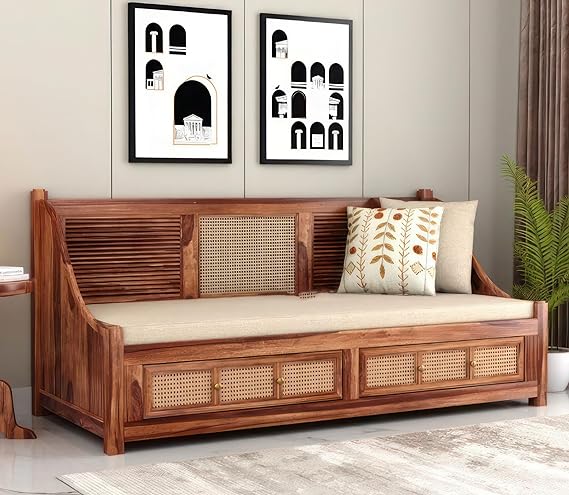 Rattan Elegance Series Mango Wood Daybed Sofa for Bedroom living room in Honey Finish