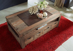 Gfine Coffee table with four drawers made of solid Sheesham wood 117x61x50Cm