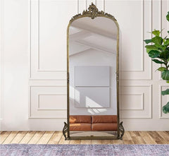 Corsica Victorian Arched Hand-Casted Full-Length Mirror Premium Metal Frame Vintage Brass